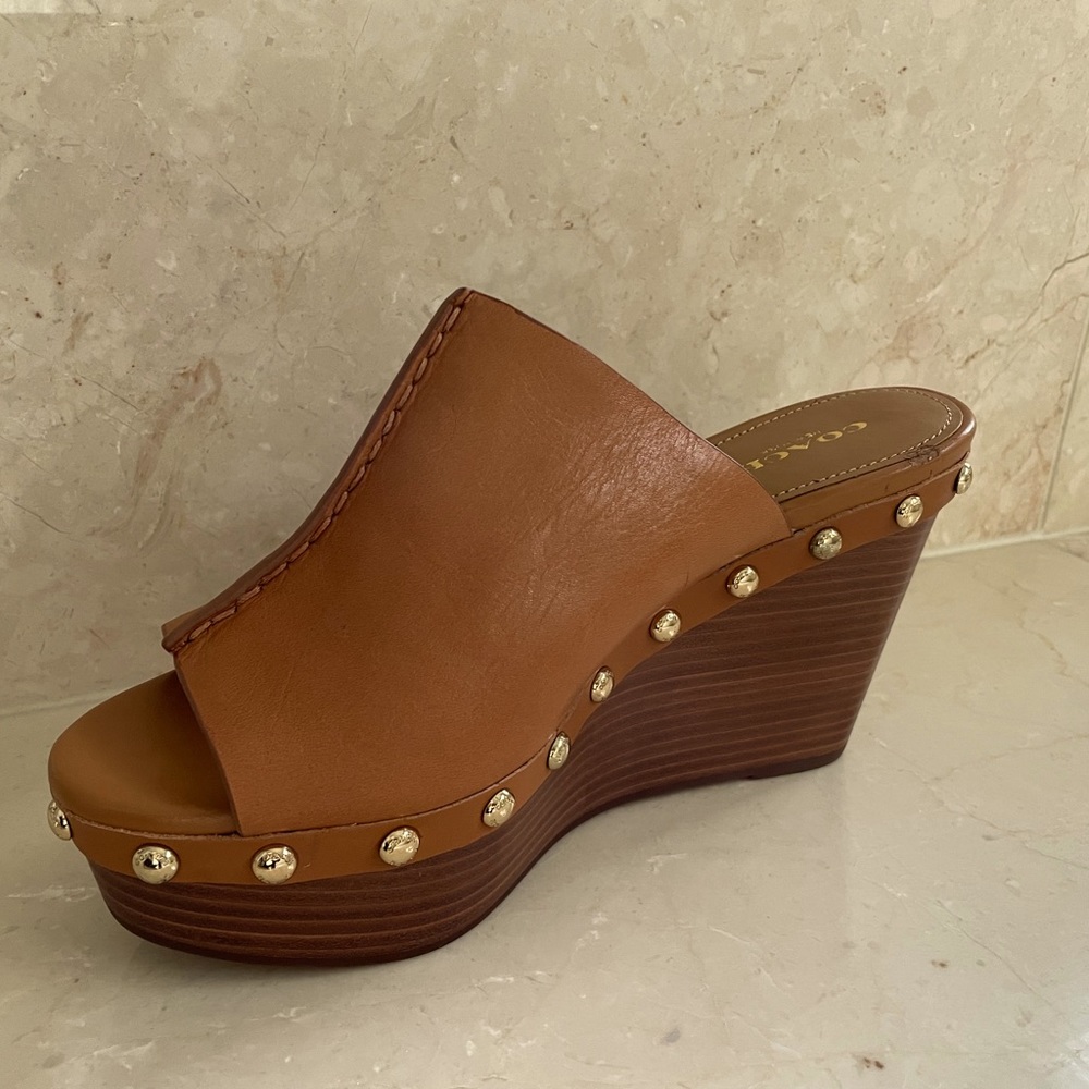 NWT Coach Helena Semi Matte Calf Wedge sandals. Size 7